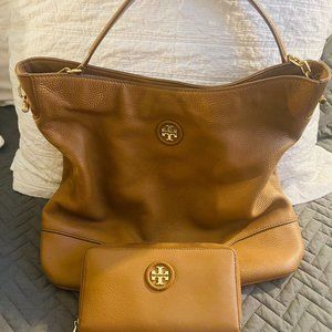 Authentic Matching Brown Tory Burch Whipstitch Hobo Bag and Wallet